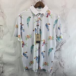 Chubbies Shirt Mens Small White Polo Bird Dude Macaw Performance Active Golf